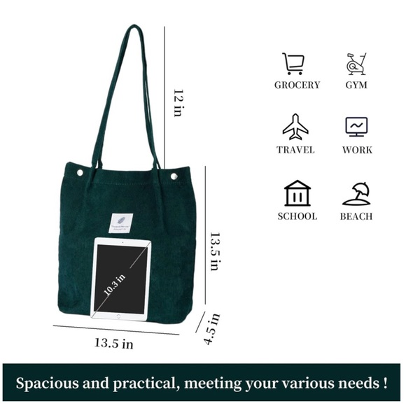 New Corduroy Shoulder Tote Bag - Picture 3 of 7